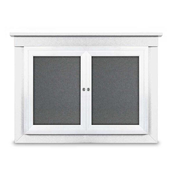 60"x36" 2-Door Enclosed Letterboard, Header, Grey Felt/Walnut